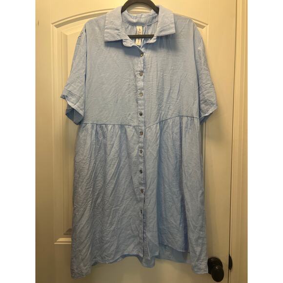 B Women’s Lightweight Tiered Back Stretch Button‎ Down Shirt Dress Size XL Blue - Picture 1 of 3